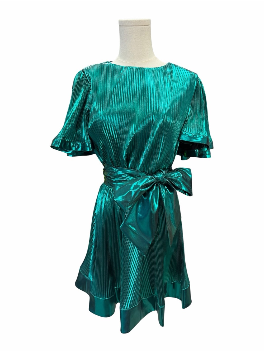 M9 Milly Lume Pleated Lame Dress Green